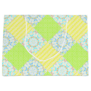 Grand Sac Cadeau Patchwork quilt ornemental rétro vintage floral y
