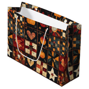 Grand Sac Cadeau Patchwork rustique   Art populaire Motif de courte