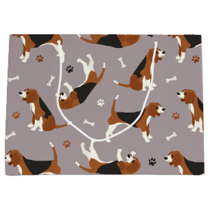 Grand Sac Cadeau Pâtes et os Beagle mignons Gris