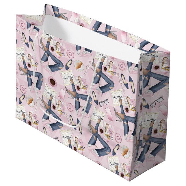 Grand Sac Cadeau Patron de fille tiré à la main (Devant Angle)