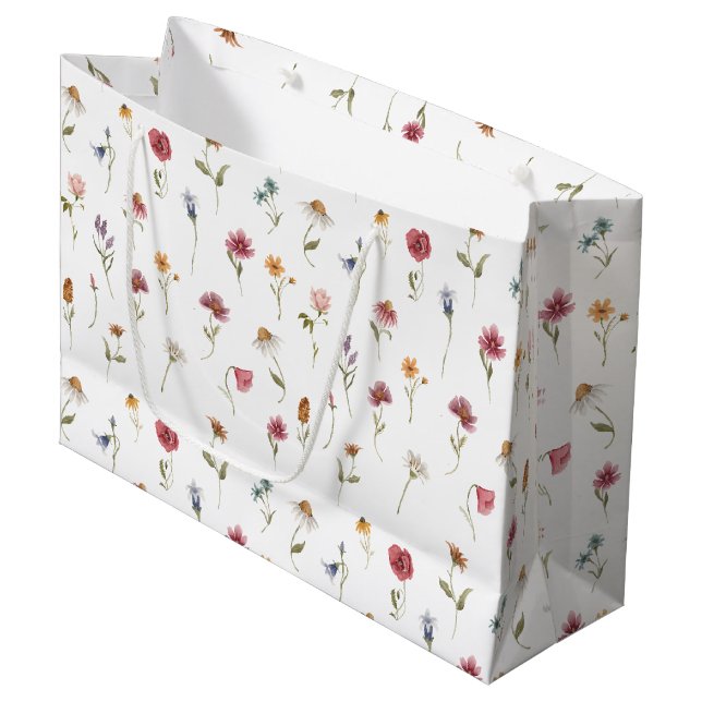 Grand Sac Cadeau Patte Fleur sauvage de ressort aquarelle (Devant Angle)