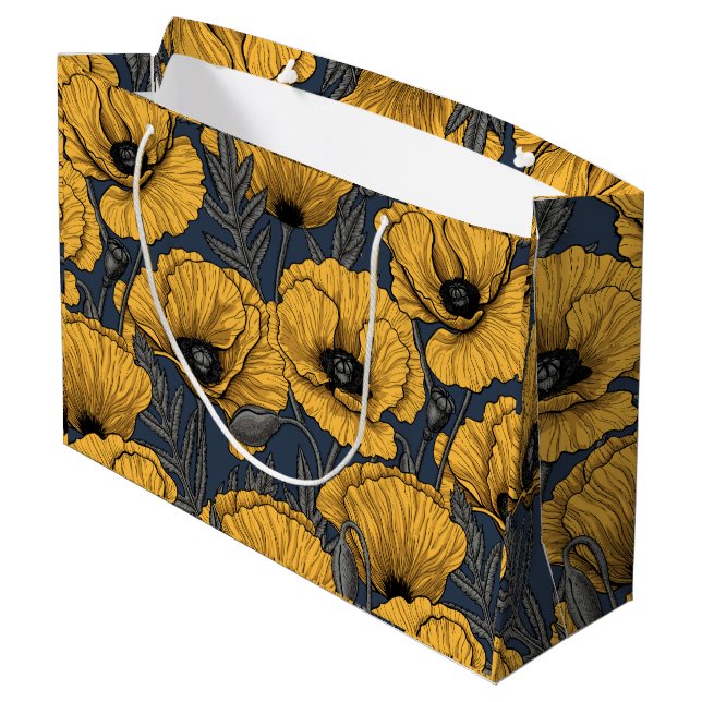 Grand Sac Cadeau Pavot jaune sur la marine (Dos Angle)