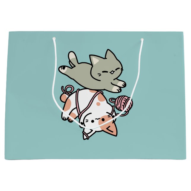 Grand Sac Cadeau Paws and Play – Adorable Cat Illustration (Devant)