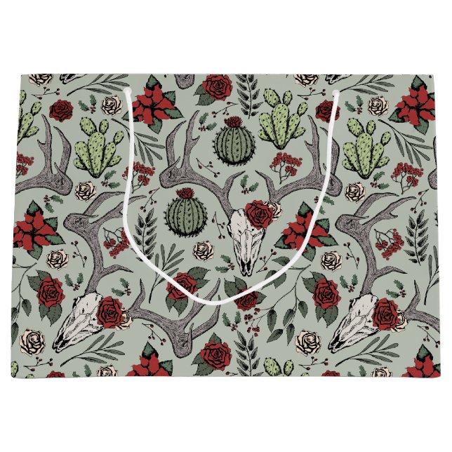 Grand Sac Cadeau Pays Ouest Noël Floral Reindeer Crâne (Devant)