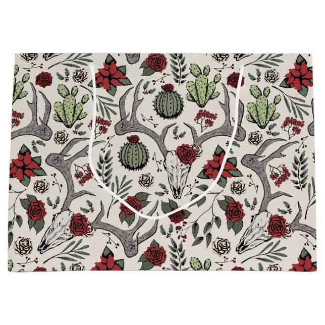Grand Sac Cadeau Pays Ouest Noël Floral Reindeer Crâne (Devant)