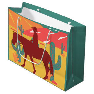 Grand Sac Cadeau Paysage du désert de Cowboy Silhouette