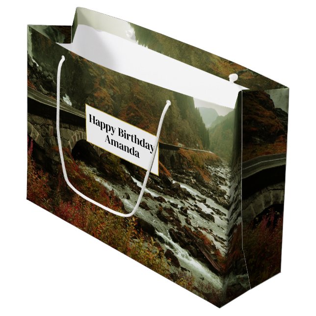 Grand Sac Cadeau Paysage forestier et fluvial d'automne (Devant Angle)