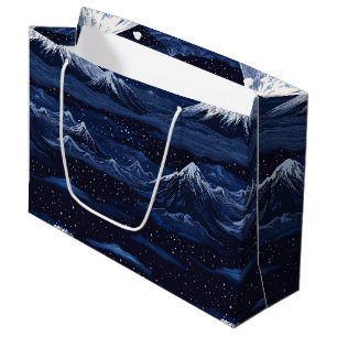 Grand Sac Cadeau Paysage nocturne étoilé de montagne enneigée sous
