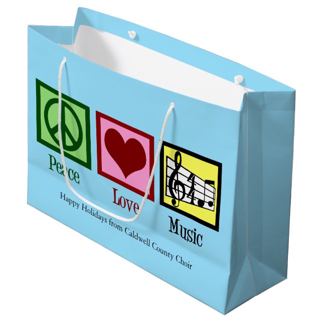 Grand Sac Cadeau Peace Love Musique Custom Blue Christmas (Devant Angle)