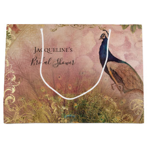 Grand Sac Cadeau Peacock Chinoiserie Peony Fête des mariées florale