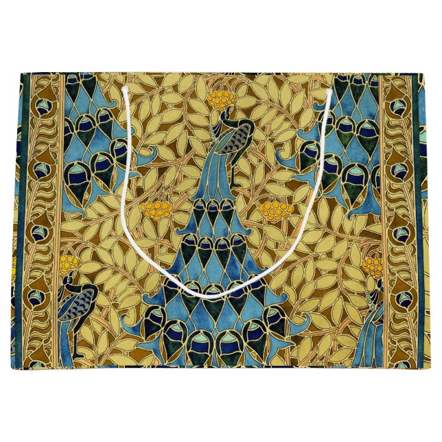 Grand Sac Cadeau Peacocks Birds Rowan Trees Art Nouveau (Devant)