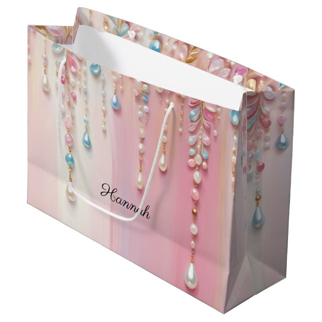 Grand Sac Cadeau Pearl Dangles et Pastel Stripes (Devant Angle)