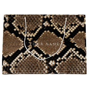 Grand Sac Cadeau Peau animale Brown Abstrait Python noir blanc