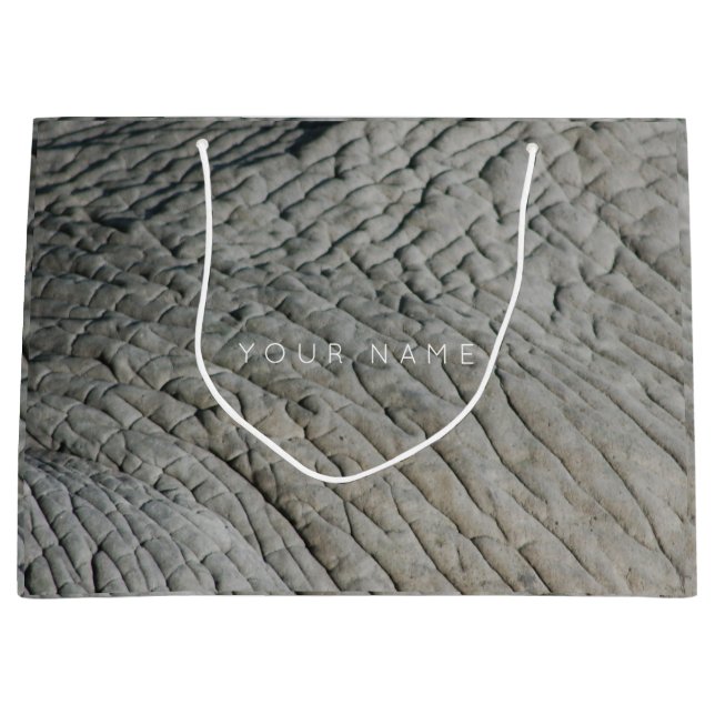 Grand Sac Cadeau Peau animale Brown Abstraite Eléphant Gris Argent (Devant)