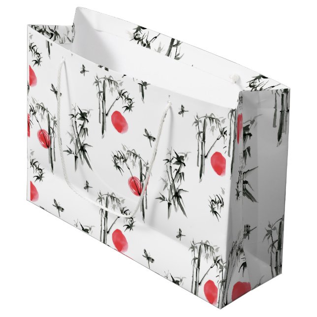 Grand Sac Cadeau Peinture à encre japonaise Sumi-e (Devant Angle)