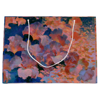 Grand Sac Cadeau Peinture à l'huile impressionniste florale rose et