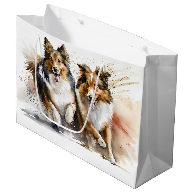 Grand Sac Cadeau Peinture de collies rugueuses (Devant Angle)