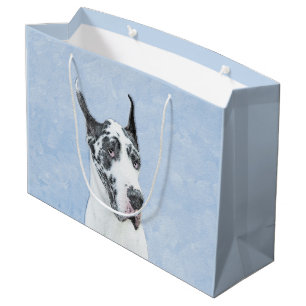 Grand Sac Cadeau Peinture de Great Dane (Arlequin) - Art original d