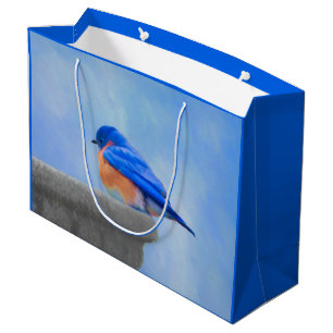 Grand Sac Cadeau Peinture d'oiseau bleu - art original d'oiseau