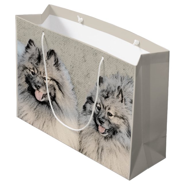 Grand Sac Cadeau Peinture Keeshond Brothers - Art Chien original (Dos Angle)