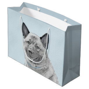 Grand Sac Cadeau Peinture norvégienne Elkhound - Art original Chien