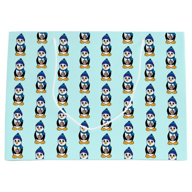Grand Sac Cadeau Penguin tenant un rêve à Hanoukka (Devant)