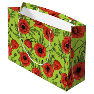 Grand Sac Cadeau Pépites, rouge et vert sur le vert citron