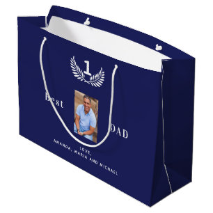 Grand Sac Cadeau Père Best papa jamais marine bleu blanc noms photo