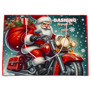Grand Sac Cadeau Père Noël en moto