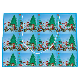 Grand Sac Cadeau Père Noël et elfes se préparent !