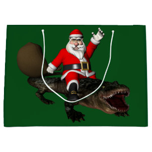 Grand Sac Cadeau Père Noël Festif Montant Un Alligator