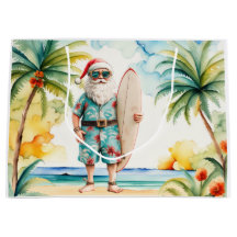 Père Noël Noël en juillet à la plage surfeur