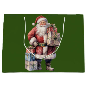 Grand Sac Cadeau Père Noël Rétro Vintage avec des Cadeaux Agréables