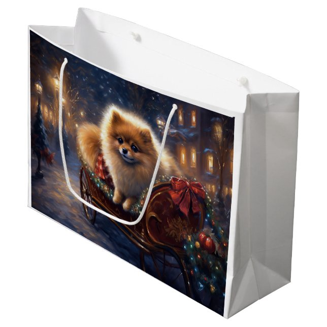 Grand Sac Cadeau Période festive de Noël pour Pomeranian brossé (Devant Angle)