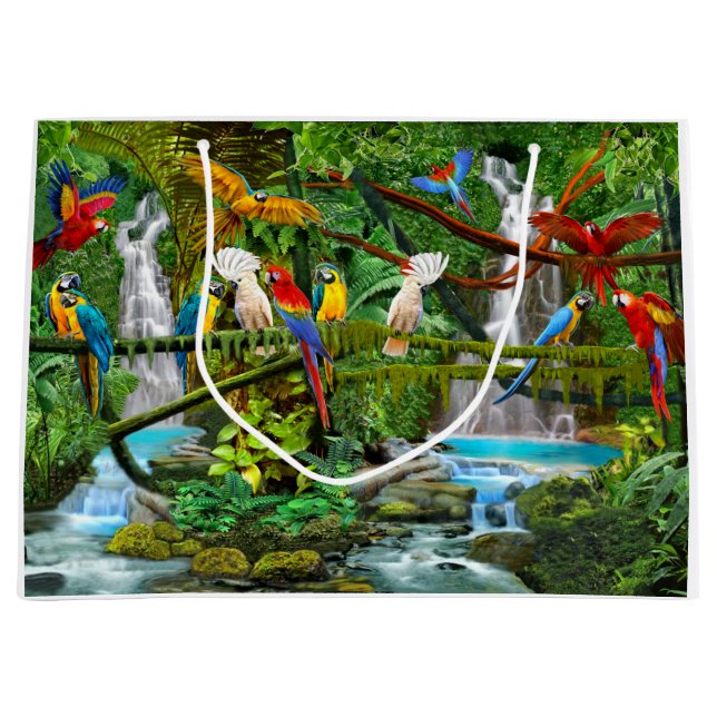 GRAND SAC CADEAU PERROQUETS DANS LE PARADIS (Devant)