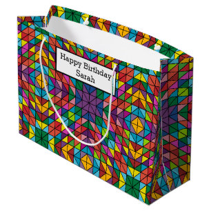 Grand Sac Cadeau Personalize Name Quilt Pattern Happy Birthday