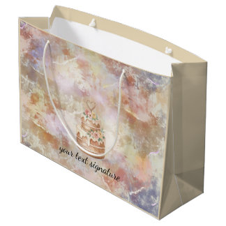 Grand Sac Cadeau Personalized Cake Shop Gift Bag - Pink & Beige Bak