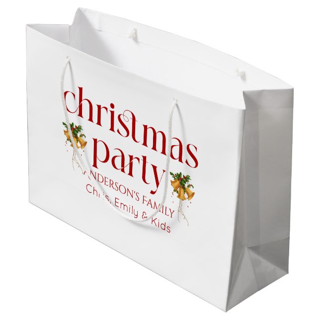 Grand Sac Cadeau Personalized Christmas Party Red Retro Typography (Dos Angle)