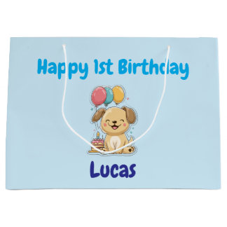 Grand Sac Cadeau Personalized Happy 1st Birthday Gift Wrap, Puppy, 