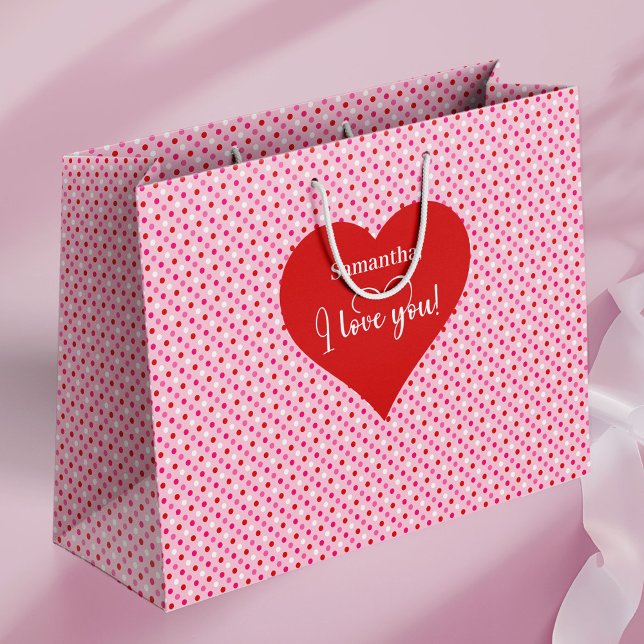 Grand Sac Cadeau Personalized Valentine Gift Bag With Love You Text (Personalized Valentine Gift Bag With I Love You Text)
