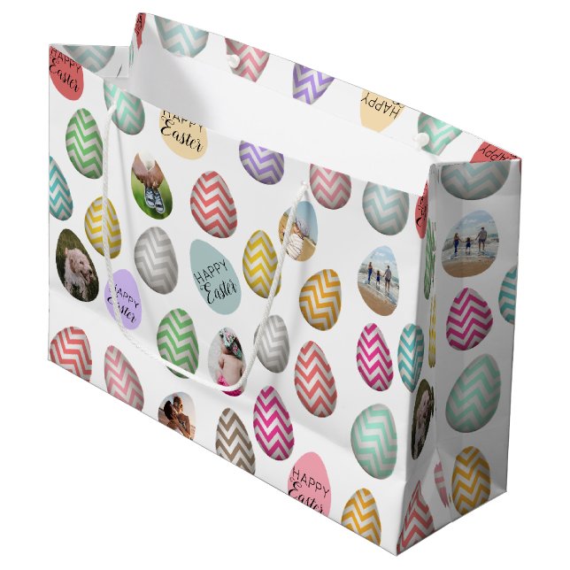 Grand Sac Cadeau Personnalisé 6 Photo Pastel Motif d'oeufs de Pâque (Devant Angle)