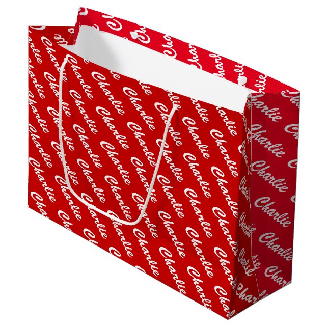 Grand sac cadeau personnalisé avec imprimé de nom  (Devant Angle)