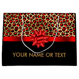 Grand Sac Cadeau Personnalisé Gold Black Leopard RED BOW