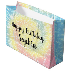 Grand Sac Cadeau Personnalisé Nom Joyeux Anniversaire Tie Dye Hippy