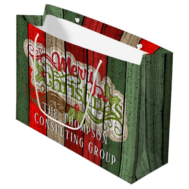 Grand Sac Cadeau Personnalisé Rouge Vert Patiné Planes Motif en boi (Devant Angle)