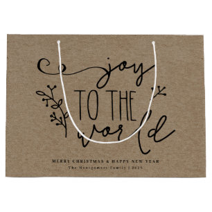 Grand Sac Cadeau Personnalisé Rustique Joyeux Noël Nom Kraft