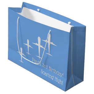 Grand Sac Cadeau Personnalisé Soaring High Airplanes Art, Bleu