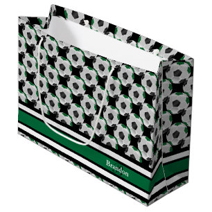 Grand Sac Cadeau Personnalisez les balles de soccer noir et vert fo