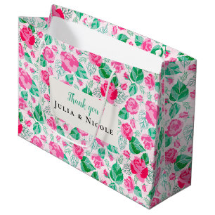 Grand Sac Cadeau Pétales de rose vert rose Fleurs Jardin Mariage