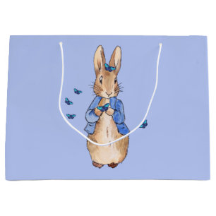 Grand Sac Cadeau Peter le lapin avec des papillons bleus